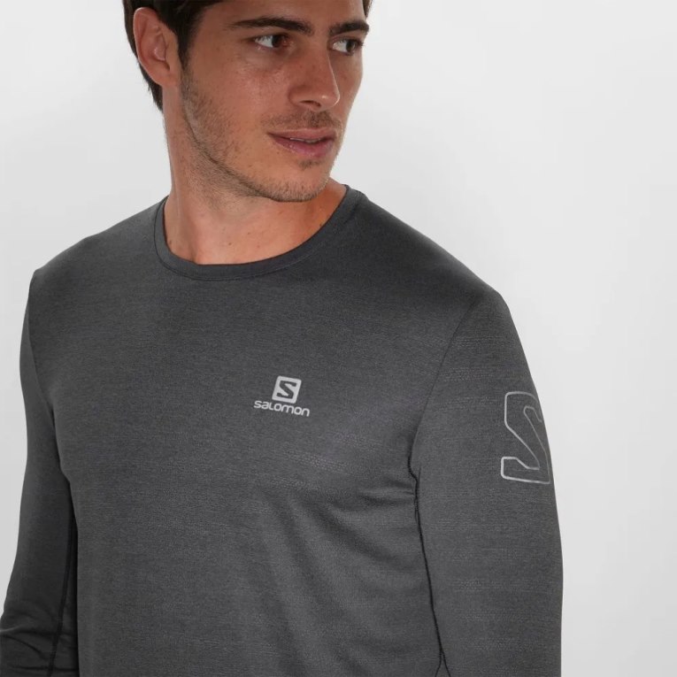 Black Salomon Outline Long Sleeve Men's T-Shirts | IE VN4270